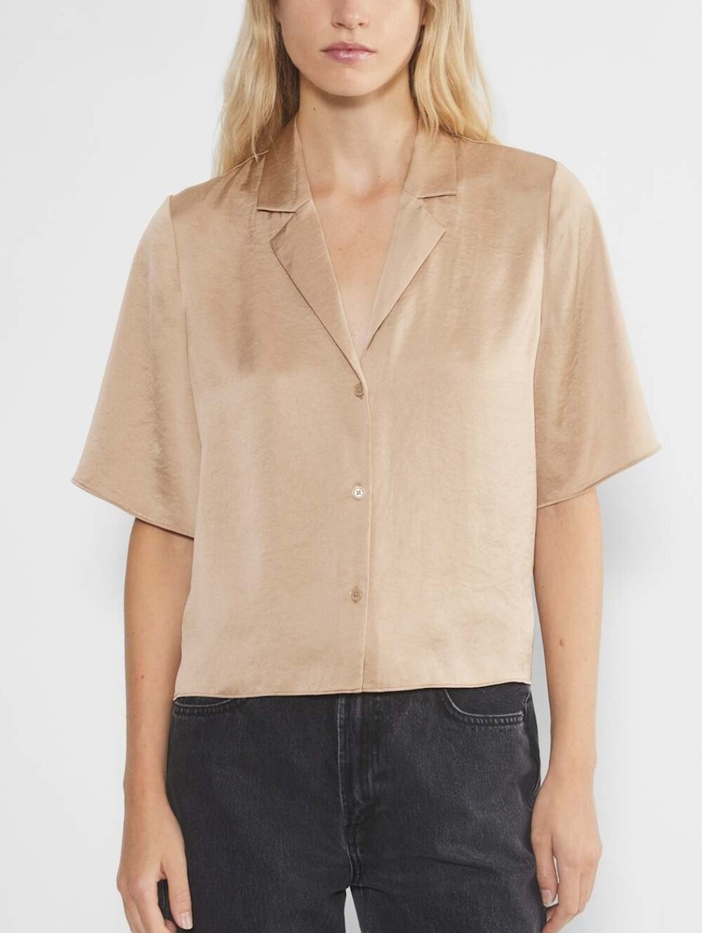 Aritzia Wilfred Gold Satin Beso Boxy Button Up Top, S